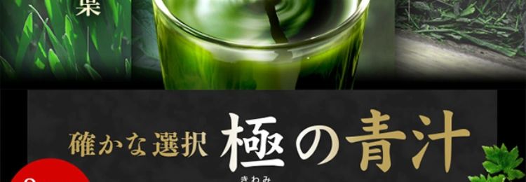 青汁の「栄養」と「味」、両方こだわりたい方へ
栄養と味の黄金ブレンド
サントリーの長年の知識と研究結果をこの一杯に
明
大日
麦葉
葉
宇治煎茶
抹茶
宇治抹茶
3億杯
確かな選択 極の青汁
突破!
SUNTORY
BASES
極の青汁
極の青汁
きわみ
30包/1箱
1日1～3包程度/目安 (約10日~30日分)
3,888円