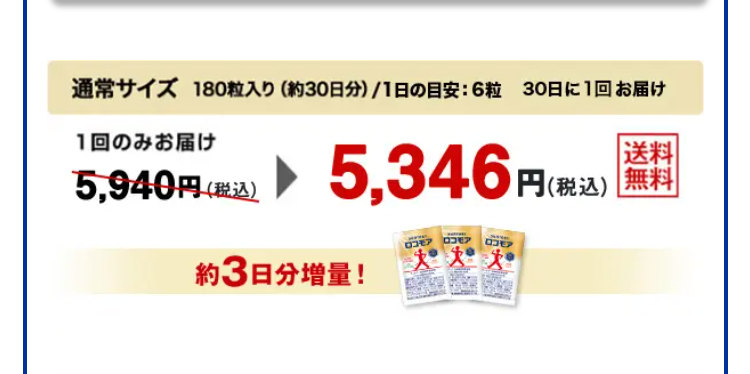 通常サイズ180粒入り（約30日分）/1日の目安：6粒　30日に一度お届け　1回のみお届け5,940円(税込)が5,346円(税込)　送料無料 約3日分増量！